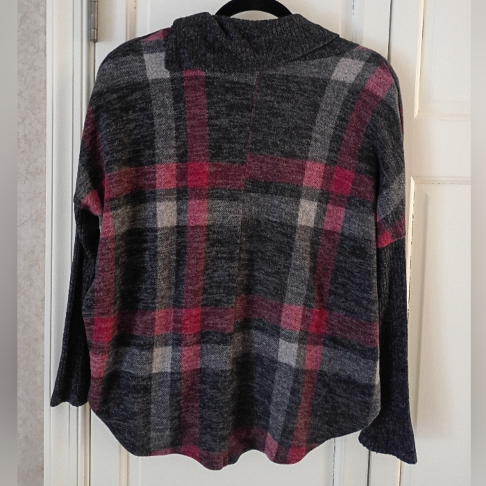 Chris & Carol Women's Cowl Neck Plaid Sweater - Red and Gray - Picture 3 of 8